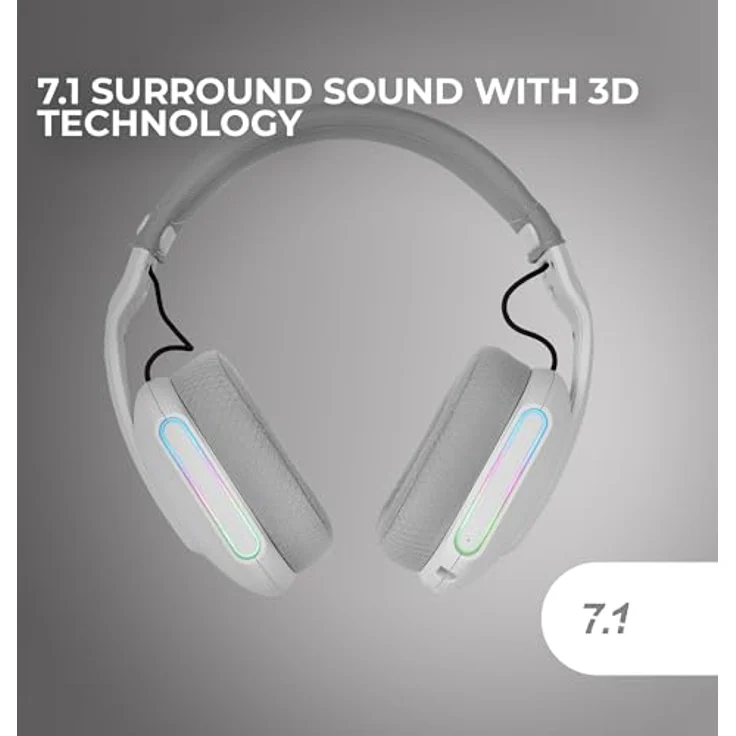 Mars Gaming MHW-PRO, Kabelloses Gaming-Headset mit 3D Surround Sound 7.1, Bluetooth 5.3, Ultraleichtes ergonomisches Design, Duales Mikrofon, Multiplattform, Weiß – Bild 2