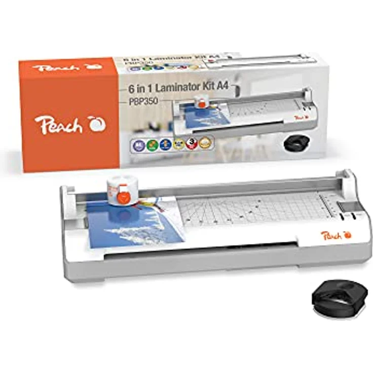 Peach 6 in 1 Laminiergerät A4 inkl. Eckenrunder, Trimmer, Laminierfolien - ABS - geeignet für alle handelsüblichen Folien bis 2x125 mic. - Heiß- & Kaltlaminiergerät - PB350 – Bild 4
