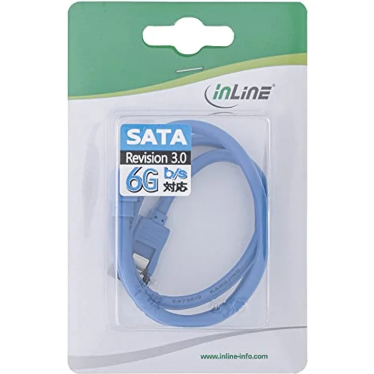 InLine 27705F SATA 6Gb/s Anschlusskabel rund, abgewinkelt, blau, mit Lasche, 0,5m – Bild 2