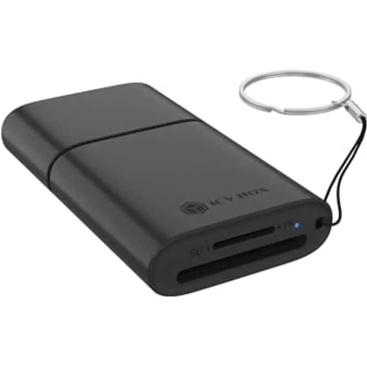 ICY Box IB-CR204-CU3, 2-in-1 Kartenleser USB-C/A für SD & microSD bis 2 TB, 5 Gbit/s, kompakt und mobil, Plug & Play mit LED-Anzeige