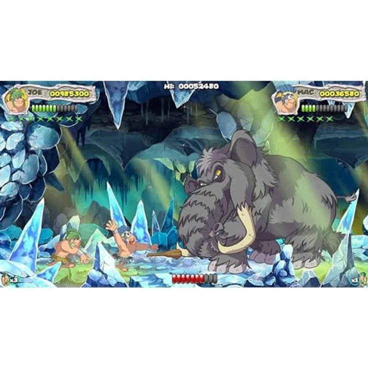 MICROÏDS New Joe & Mac: Caveman Ninja - T-Rex Edition (PS4), inkl. 2 Stickerbögen, 3D-Schlüsselanhänger und Sammelkarten, Arcade- und erweiterter Modus – Bild 5
