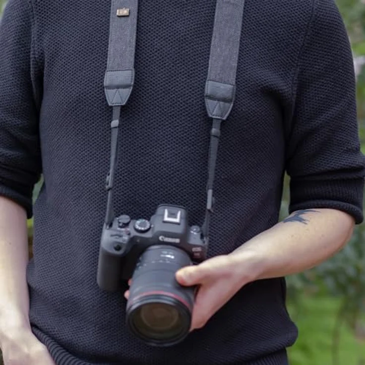 Rollei Kameragurt Schwarz, Verstellbarer Schultergurt 84cm-135cm für DSLR-Kameras bis 10 kg Traglast mit Vintage-Design und hohem Tragekomfort – Bild 2