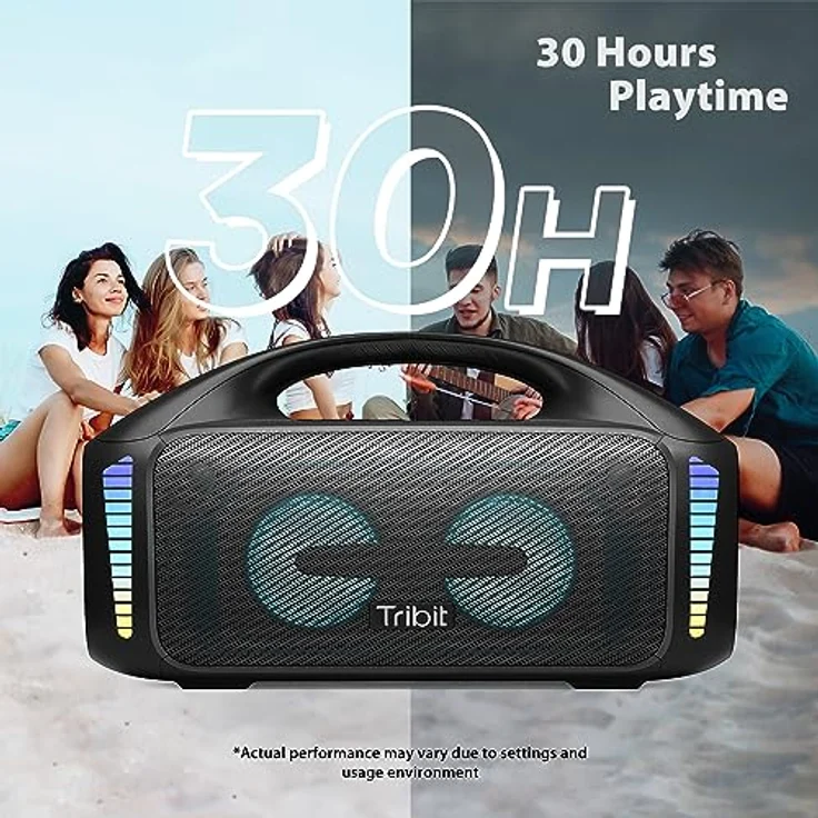 Tribit Bluetooth Lautsprecher StormBox Blast,Tragbarer Party Lautsprecher 90W Lauter Stereo Sound mit XBass LED-Lichtshow Bluetooth 5.3,Wasserdichter IPX7,TWS,30 Stunden Spielzeit für Draußen – Bild 3