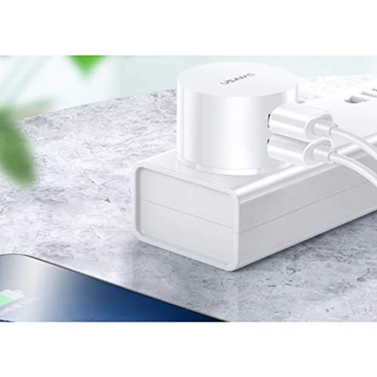 USAMS T20, USB Ladegerät mit 2x USB-A Anschlüssen und 2,1A Output, inkl. USB-C Kabel, zylindrisches Design – Bild 2