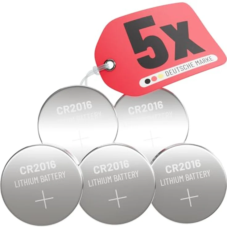 ABSINA CR2016 Knopfzelle 5er Pack - 3V Lithium Knopfzelle mit langer Haltbarkeit und auslaufsicherer Technologie – Bild 1