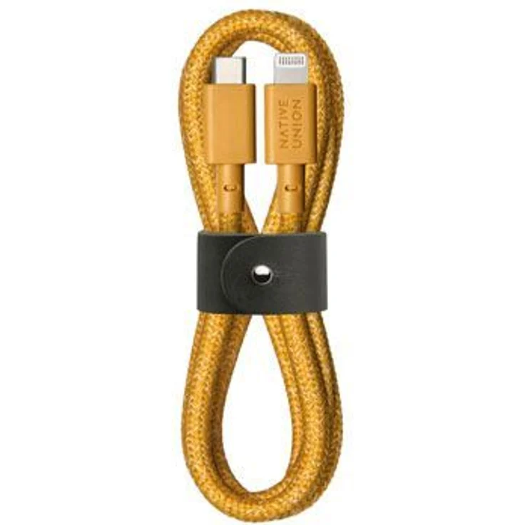NATIVE UNION Eco Belt USB-C / Lightning-Kabel, 1,2 m, gelb, robust und umweltfreundlich mit Aramidkern und Recyclat-Ummantelung