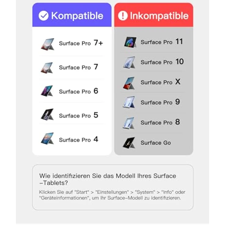 Inateck Surface Pro Tastatur, für Surface Pro 7/7+/6/5/4, mit Trackpad Tablet-Tastatur, 7-Farben Hintergrundbeleuchtung – Bild 2