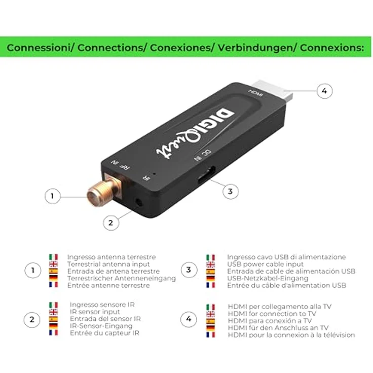 Digiquest DecoderTerrestre XO Stick, DVB-T2, Schwarz - 2-in-1-Fernbedienung, Mediaplayer-Funktion, Energieeinsparung durch USB-Stromversorgung – Bild 2