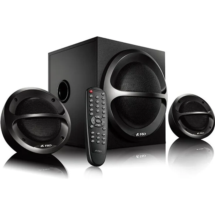 F&D A111X, 2.1 Kanal Bluetooth Lautsprecher Set mit 11 W Leistung, Schwarz, inkl. USB-Kartenleser und Fernbedienung