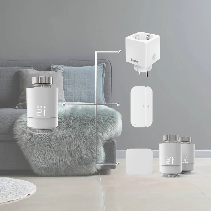 Hama Smartes Heizkörperthermostat, WLAN Erweiterung mit Adapter-Set, App- und Sprachsteuerung, Timer-Funktion, Frostschutzautomatik – Bild 1
