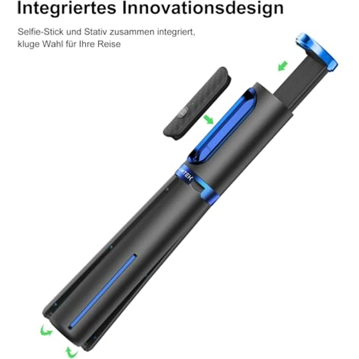 ATUMTEK 3-in-1 Selfie Stick Stativ, Ausziehbares Aluminium Handy Stativ mit kabelloser Bluetooth-Fernbedienung, kompatibel mit iPhone 17/16/15/14/13/12 mini/11 Pro und Samsung Smartphones, Blau – Bild 2
