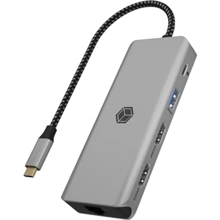 ICY BOX USB-C Docking Station IB-DK4012-CPD, 9-in-1 für 2 Monitore (2X HDMI), 4K 60Hz, USB 3.0 HUB, 100W Power Delivery, Gigabit Ethernet, SD Kartenleser