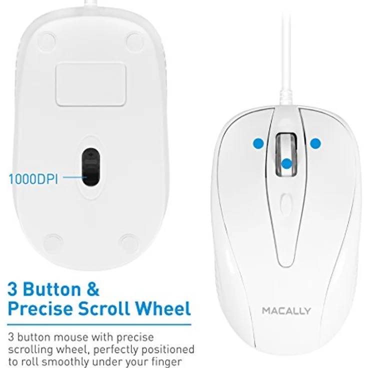 May UCTURBO, MacBook Maus USB C, optisch mit Kabel, Mouse für USB-C Notebook und Laptop, weiß - grau – Bild 7