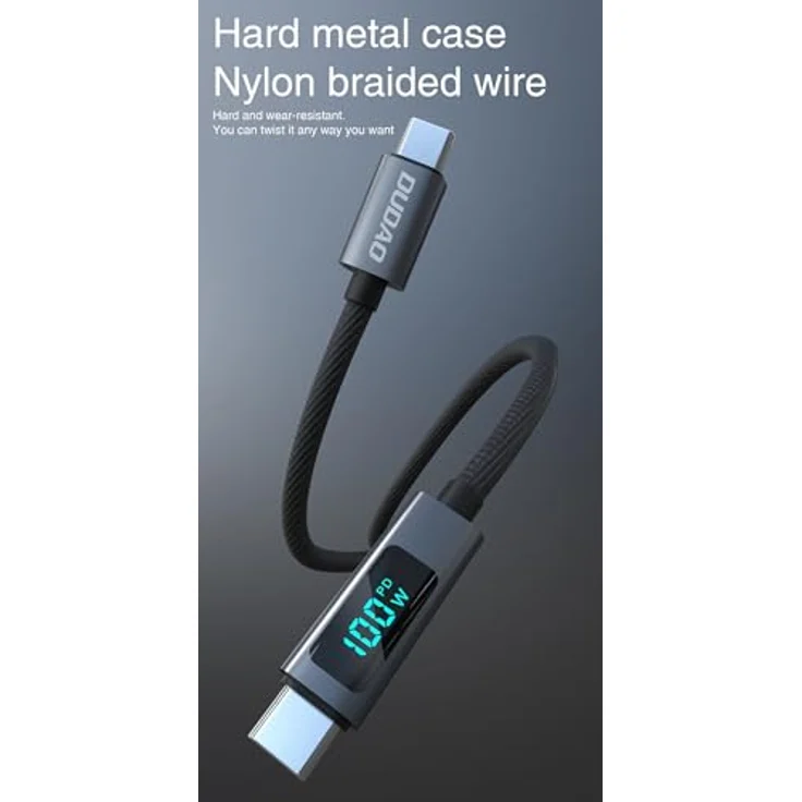 Dudao L7C, USB-C - USB-C 100W Kabel mit LED-Anzeige, 1m, schwarz – Bild 7