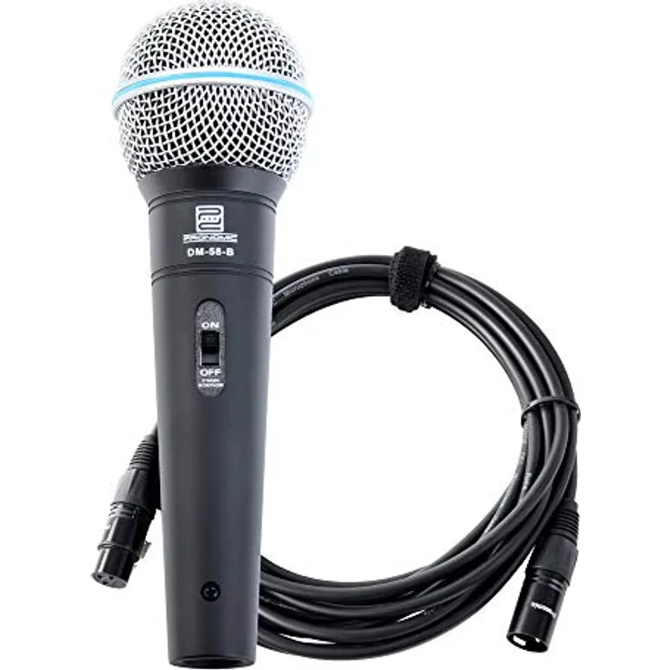 Pronomic DM-58-B, Vocal Mikrofon mit Schalter und 5m XLR Kabel, druckvoller, warmer Klang, sehr gute Richtwirkung und Feedback-Unterdrückung, integrierter Popschutz