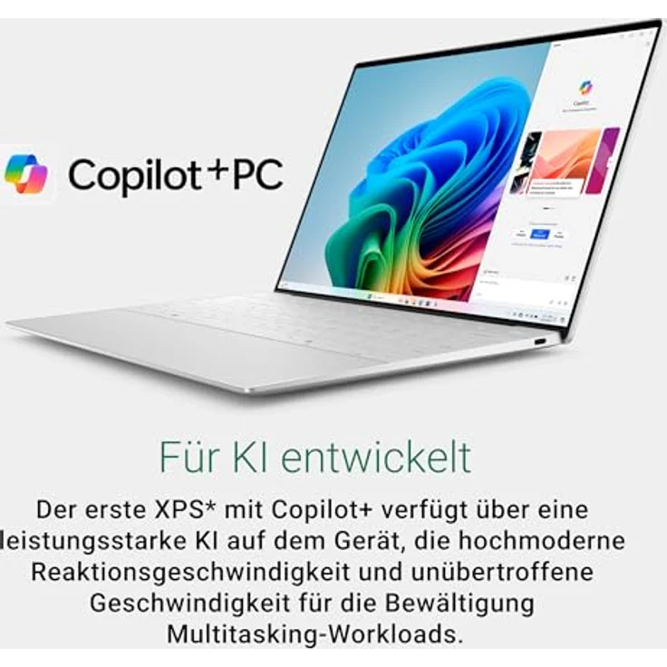 Dell XPS 13 Copilot+ PC 9345 Laptop 13.4" FHD+ Display, Snapdragon X Elite X1E-80-100, Qualcomm Adreno 740, 16GB RAM, 512GB SSD, Windows 11 Home, Fingerprint Reader, Deutsch QWERTZ Backlit Keyboard, silber – Bild 2