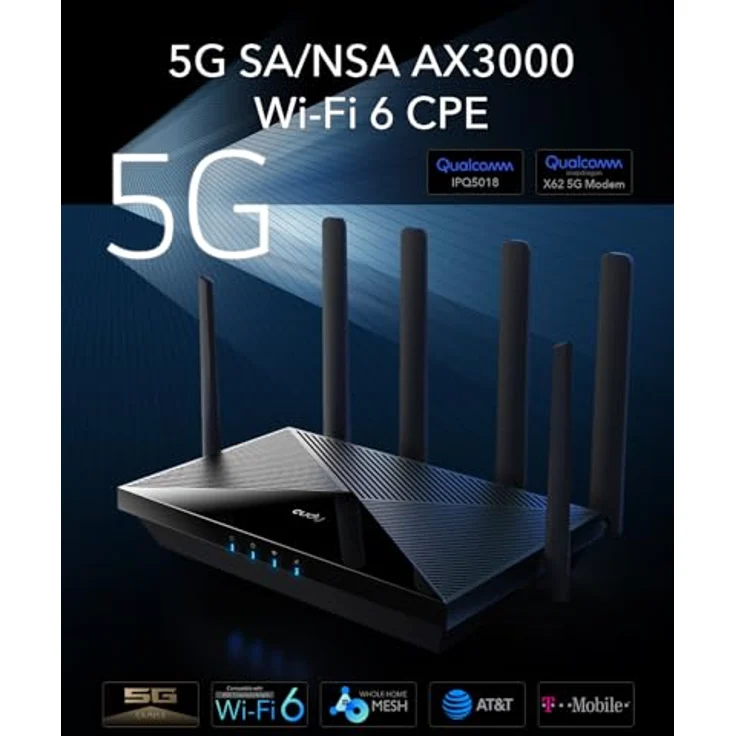 Cudy P5 5G AX3000 WiFi 6 Cpe Router, Dual Sim Zellulär, 4x4 Mimo, Abnehmbare Antennen, Vpn, Zerotier, Cloudfare - Qualcomm SDX62 5G, Dual-Core-CPU, Redundante Verbindung – Bild 2