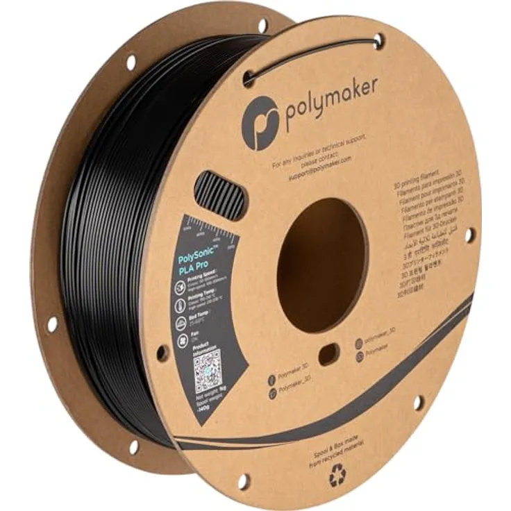 Polymaker PolySonic High Speed PLA PRO, hochwertiges 3D-Druckmaterial mit hoher Schlagfestigkeit, 1 kg, Schwarz