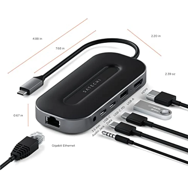 SATECHI USB4 6-in-1-Multiport-Adapter – USB-C-PD Aufladung, 8K HDMI, USB-A- und USB-C-Datenanschluss, Ethernet-Anschluss – Kompatibel mit M2 und M1 MacBook, 2021 iPad Pro, Mac Mini M1, iMac M1 – Bild 5