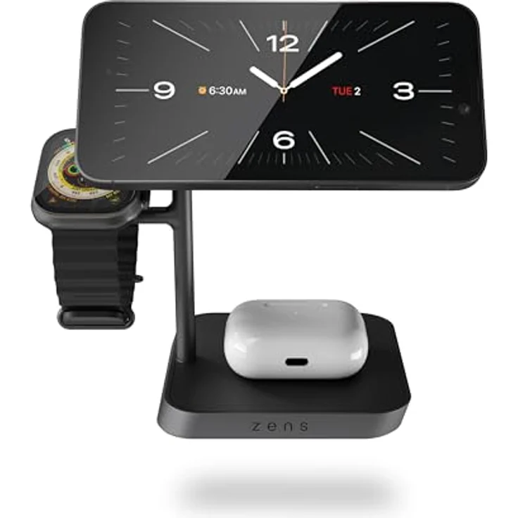 OtterBox Zens Office Wireless Charger 3, kabelloses 15 W Ladegerät für iPhone, Apple Watch und AirPods, MagSafe und Qi-kompatibel, inkl. 45-W-Netzadapter, Schwarz – Bild 2