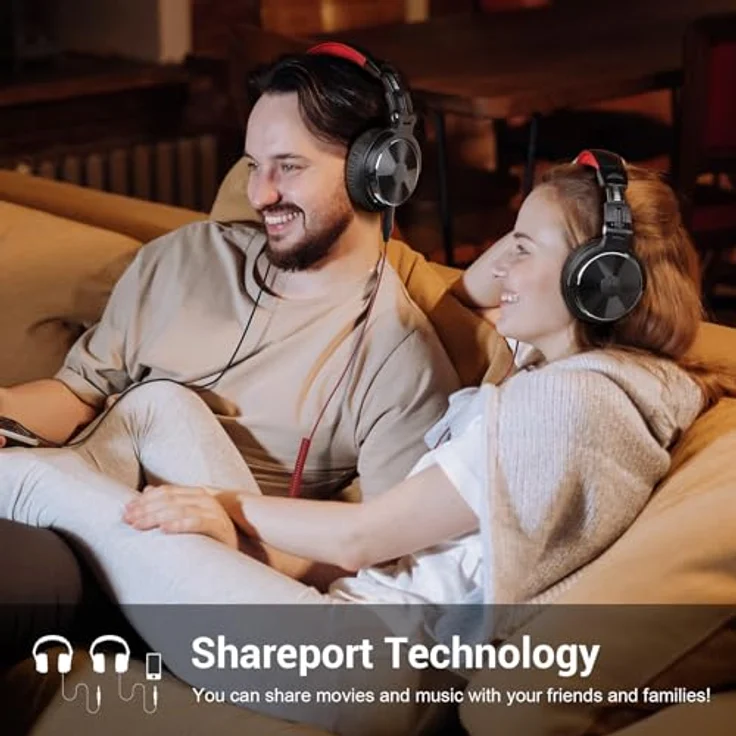 OneOdio OneOdio Pro-10 DJ Over Ear Kopfhörer kabelgebunden Stereo Schwarz, Rote Ohrmuscheln – Bild 3