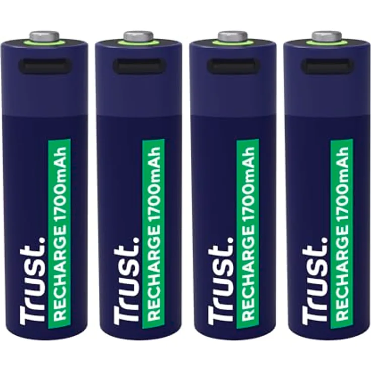 Trust USB-C Wiederaufladbare Batterien AA 4 Stück, 1700 mAh, grüne LED-Akkustatusanzeige, 2 Stunden Schnellladung