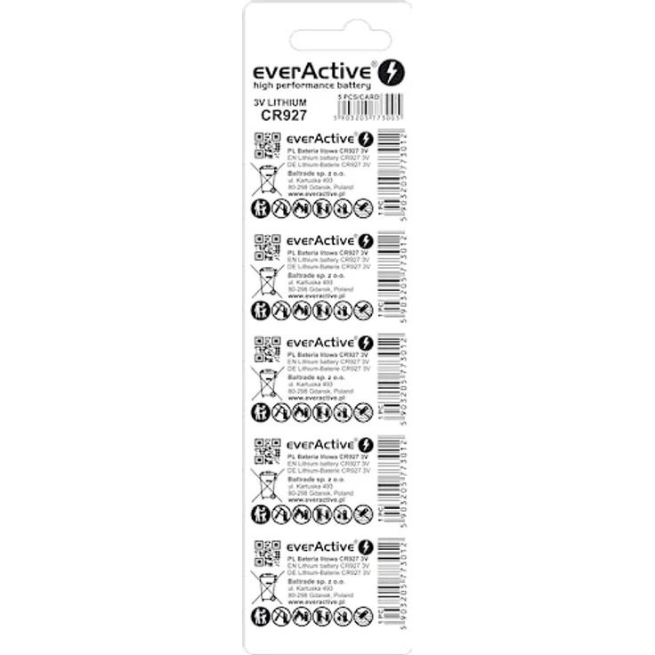 everActive CR927 Lithium Knopfzelle Batterien, 3V, 5 Stück, hohe Leistung, langlebig – Bild 2