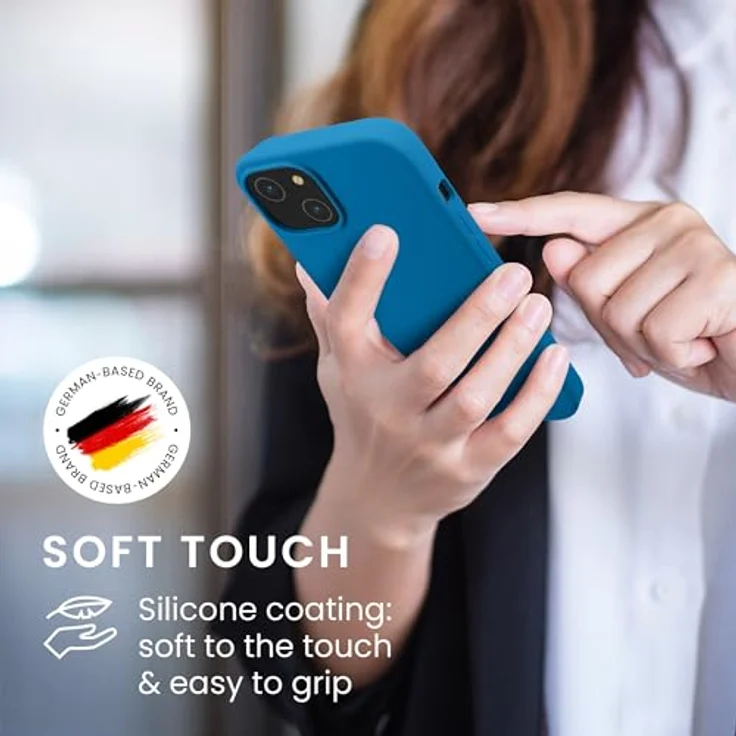 kwmobile Handyhülle für iPhone 14, Silikon Case in Karibikblau, anti-rutsch, kabelloses Laden, stoßfest – Bild 4