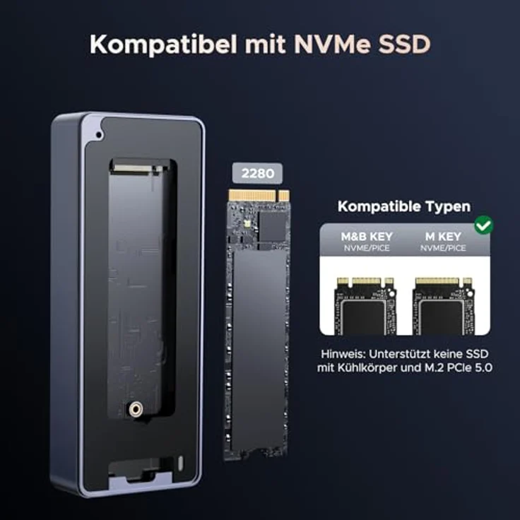 UGREEN M.2 NVMe SSD Gehäuse, 80Gbps mit Intel JHL9480 Chip, kompatibel mit Thunderbolt 5/4 und USB 4, für MacBook Pro M4/M4 Pro/M4 Max und HP Celeron N4120, leichte und tragbare Bauweise – Bild 4