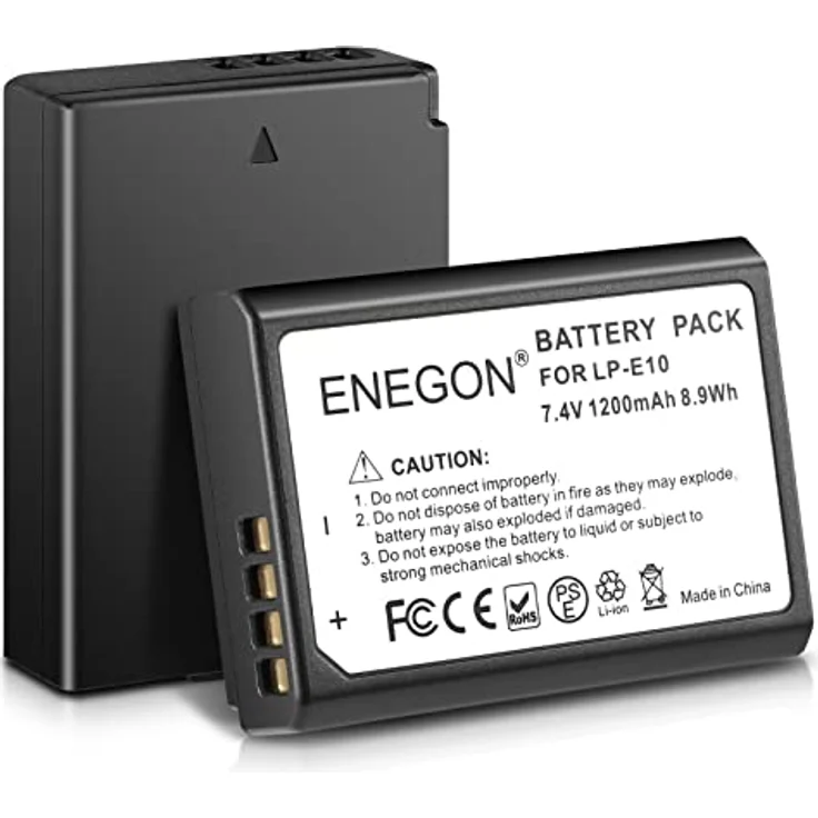 ENEGON LP-E10 Akku 1200 mAh, 2er-Pack, kompatibel mit Canon EOS 1100D, 1200D, 1300D, 1500D, 2000D, 3000D, 4000D, Rebel T3, T5, T6, T7, hohes Sicherheitsniveau – Bild 1