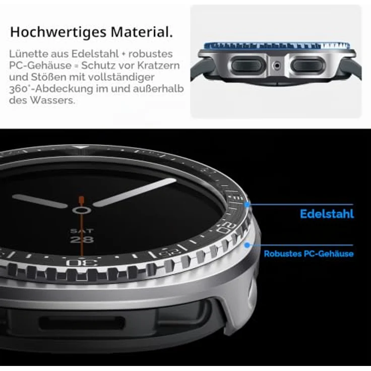 Spigen Bezel Tune Pro (Diver) - schwarzer Edelstahl-Lünette, Schutzgehäuse für Samsung Galaxy Watch 9/8 44mm – Bild 4
