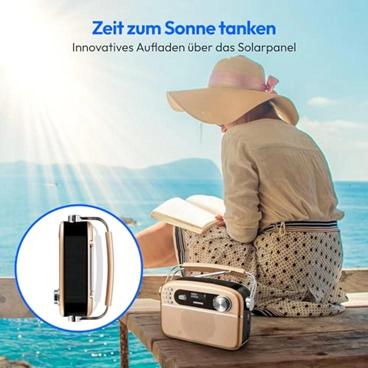 MEDION E66809 DAB Plus tragbares Solar Radio (Retro Design, Bluetooth, DAB+ UKW, integrierter Akku, USB Anschluss, AUX, Sleeptimer, Teleskopantenne) Kupfer – Bild 4
