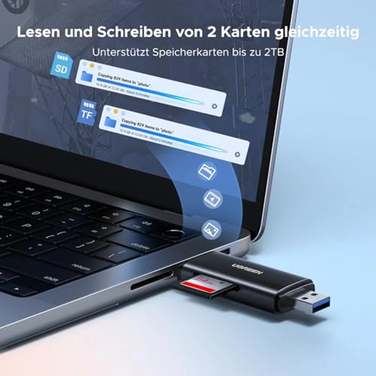 UGREEN 2in1 USB-C / USB-A SD 4.0 UHS-II Card Reader, kompakter Kartenleser mit Lesegeschwindigkeiten bis zu 312 MB/s, schwarz – Bild 4