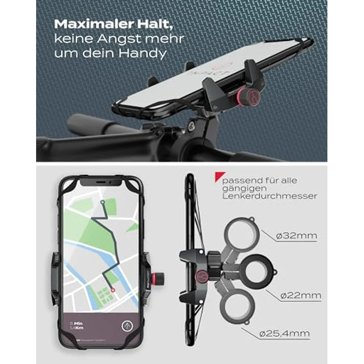 IMPACT® Pro Mount 360° - Handyhalterung Fahrrad [Smartphone KOMPATIBEL 4-7 ZOLL] - Handyhalter Fahrrad - Handyhalterung für Fahrrad Lenker mit Kugelgelenk & Sicherheitsgummi - iPhone 14 15 Pro Max – Bild 5