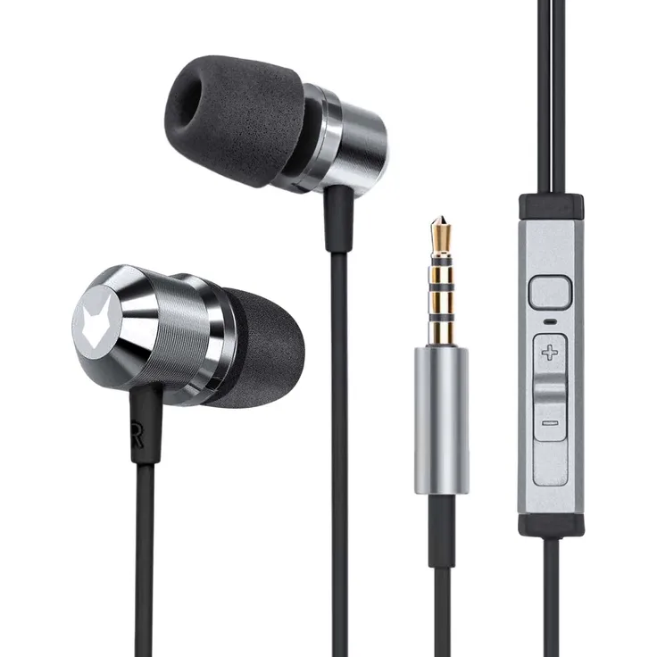 Mobilefox In-Ear Kopfhörer Headset Magnet Sport Design Memory Foam Ohrhörer Mikrofon Anthrazit, Aluminium, 3,5mm Klinkenanschluss