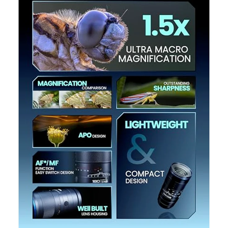 Laowa 180mm f/4.5 1.5X Ultra Macro APO, Makroobjektiv mit Autofokus für Canon EF, Schwarz – Bild 3