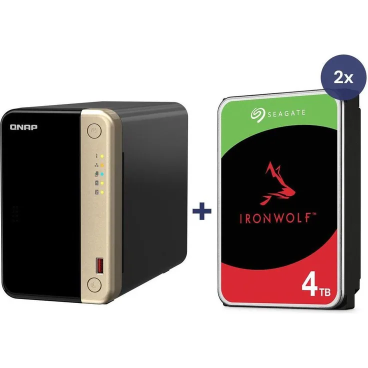 QNAP TS-264-8G, 2-Bay NAS mit 8TB (2x 4TB Seagate IronWolf), inkl. RAID-Funktion und schnellem Dual-Core-Prozessor