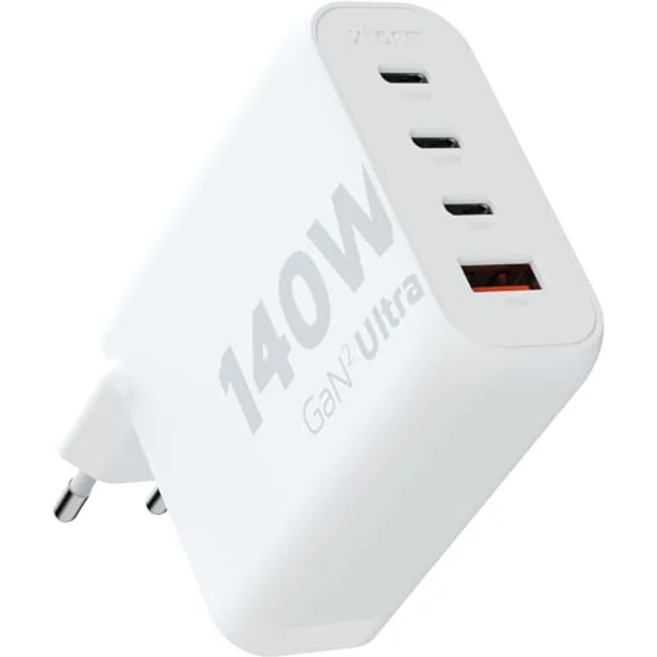 Xtorm GaN2-Ultra Heimladegerät, 140W, 4 Anschlüsse, GaN-Technologie, Power Delivery & Quick Charge, Multiport-Ladegerät, recyceltes ABS, kompatibel mit Smartphone, Tablet und Laptop - Weiß