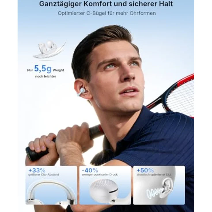 EarFun Clip 2 Weiß Open-Ear Bluetooth-Kopfhörer, Clip-On Earbuds, Hi-Res Audio mit LDAC, 12-mm-Titan-Treiber, 40 Std. Akku, IP55 – Bild 2