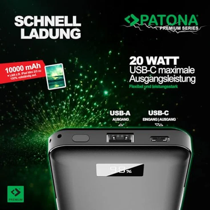 Patona Premium Powerbank Stark 3.0 PD20W 10.000mAh - Leistungsstarkes, Kompaktes Ladegerät für Smartphones, Kameras, Kopfhörer und mehr, in modernem Design – Bild 4