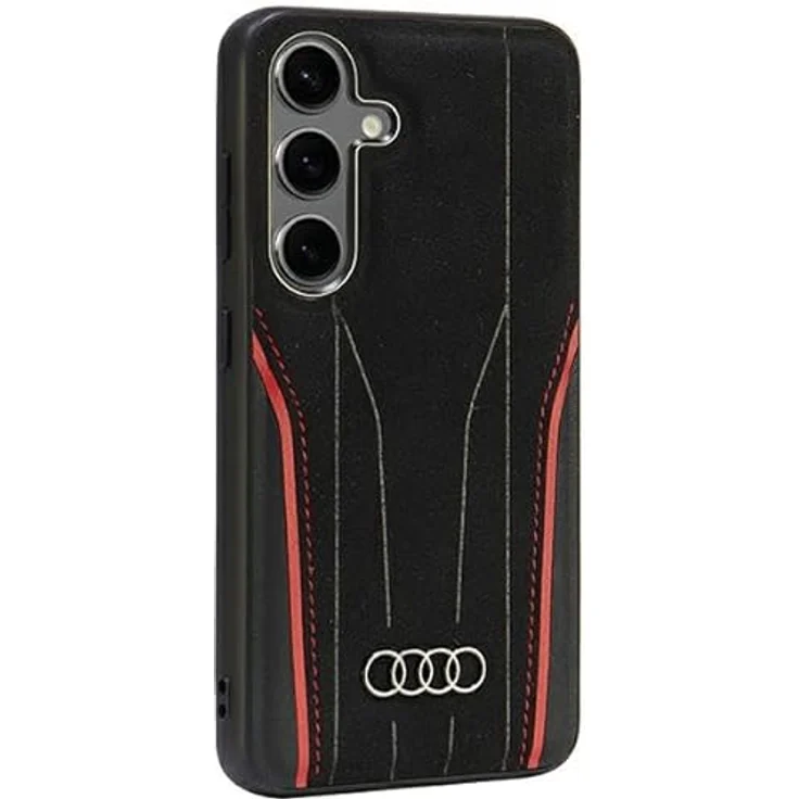 Audi Genuine Leather MagSafe S921, Smartphone Hülle für Samsung Galaxy S24+, Rot-Schwarz, echtes Leder, präzise Passform, MagSafe-kompatibel – Bild 3