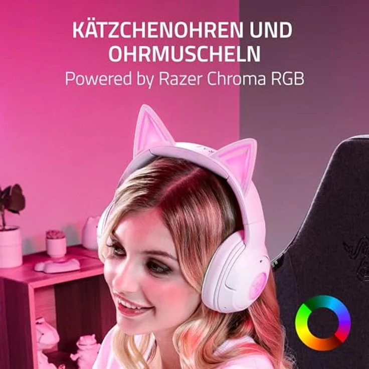 Razer Kraken Kitty V2 BT - Kabelloses Bluetooth RGB Headset mit Kitty Ears für Gaming und Streaming (325g, Triforce 40mm Treiber, Bluetooth 5.2, Noise-Cancelling-Mic, 40 Stunden Akku) Weiß – Bild 2