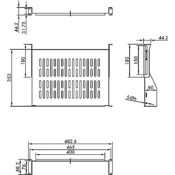 VALUE 19"-Geräteträger, 485 x 350mm, max. 25kg, schwarz – Bild 2