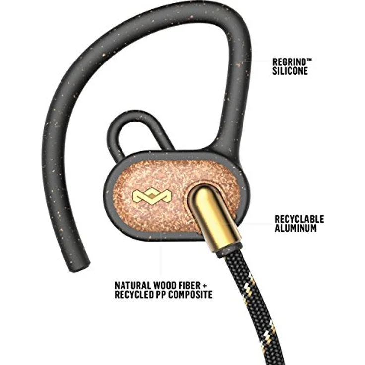 House of Marley Uprise In-Ear Kopfhörer, 8 Std. Akkulaufzeit, Schweiß- und Wetterfest (IPX5), anpassbare Passform, integrierte Steuerung & Mikrofon, verwicklungsfreies, umwebtes Kabel, brass – Bild 5