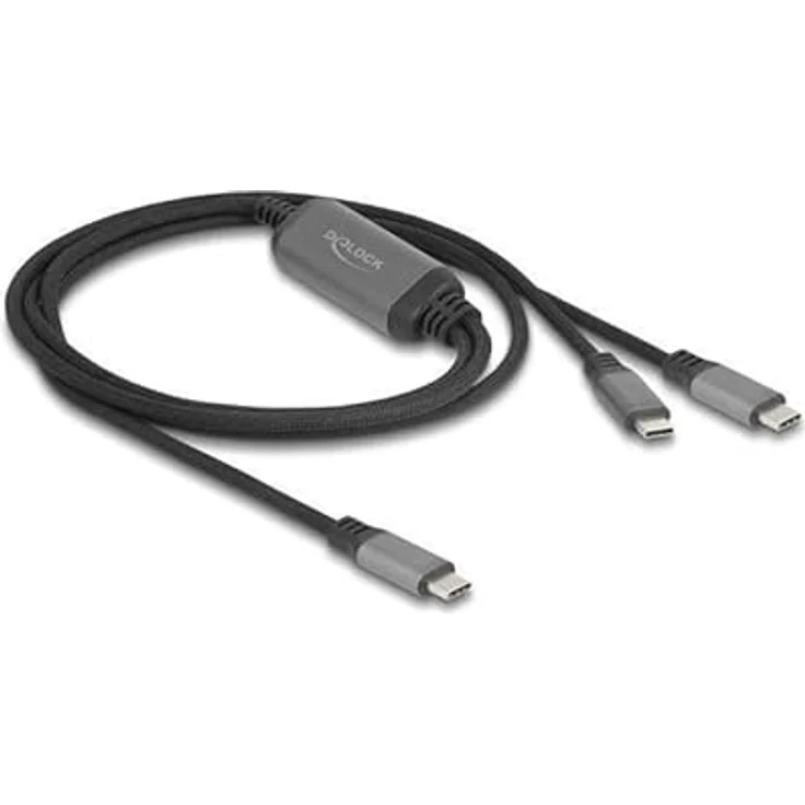 Delock 81271 USB-C Y-Kabel, 1 x Stecker zu 2 x Stecker, PD 3.0, 100 W, 1,2 m, schwarz/grau, USB 2.0 – Bild 2