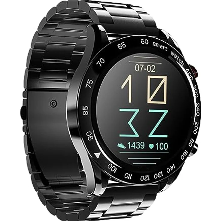 HiFuture FutureGo Pro black (Edelstahl), Sportuhr + Smartwatch mit 1,32-Zoll-FHD-Bildschirm und 24 integrierten Sportarten – Bild 1