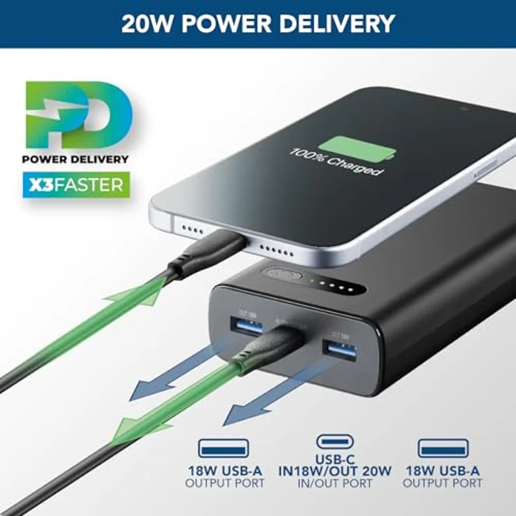 Cellularline Power Bank Fast 20000 PD Black - Tragbares Ladegerät mit 20.000 mAh Kapazität und 3 USB-Anschlüssen – Bild 3
