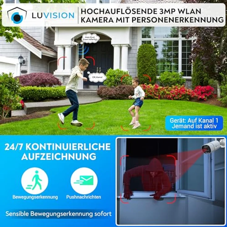 LUVISION LV-101 Erweiterungskamera, kabellose WLAN Außenüberwachungskamera mit 3MP, IP65 Wasserdicht, Nachtsicht bis 20m, 2-Wege-Audio und PIR-Bewegungserkennung – Bild 4