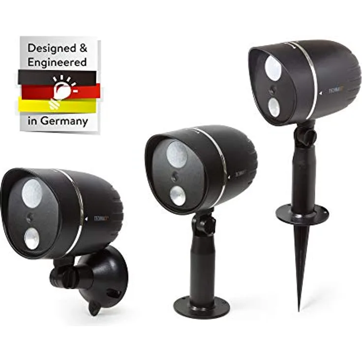 Technaxx Aussenkamera Lampe TX-106, batteriebetrieben-Videoaufnahme, Ton, Licht, Bewegungserkennung, LED, HD, Garten, Haus, Urlaub, Kamera, IP65, PIR-Auslösezeit 1–1,5 Sekunden, schwarz