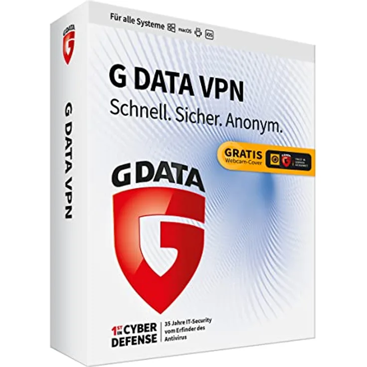 G DATA VPN |10 Geräte - 1 Jahr | inkl. Webcam-Cover | Windows,Mac, Android, iOS | Made in Germany | anonym surfen